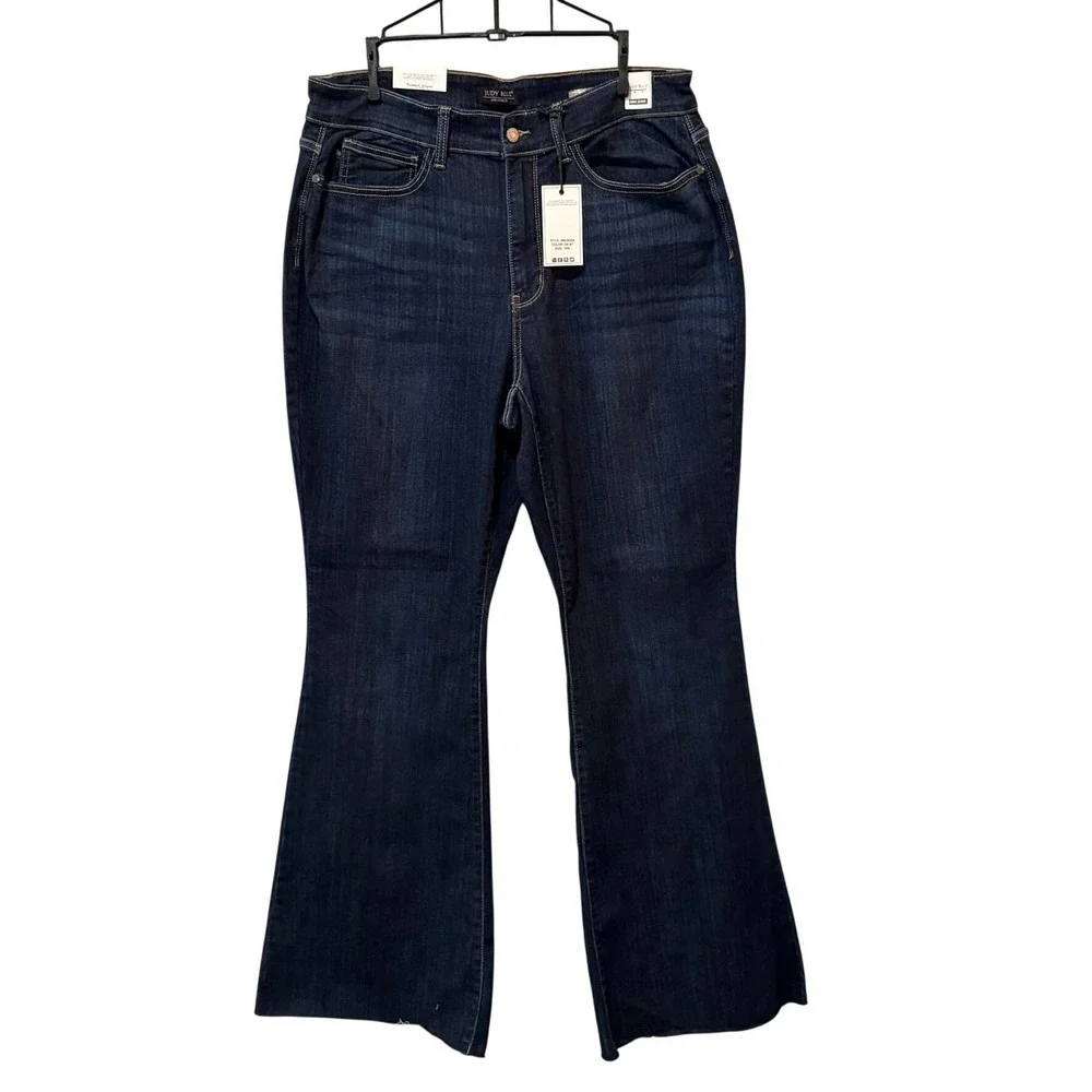 Judy Blue See Ya There Flare Jeans Womens 18W Dark Wash High‎ Waist Raw Hem